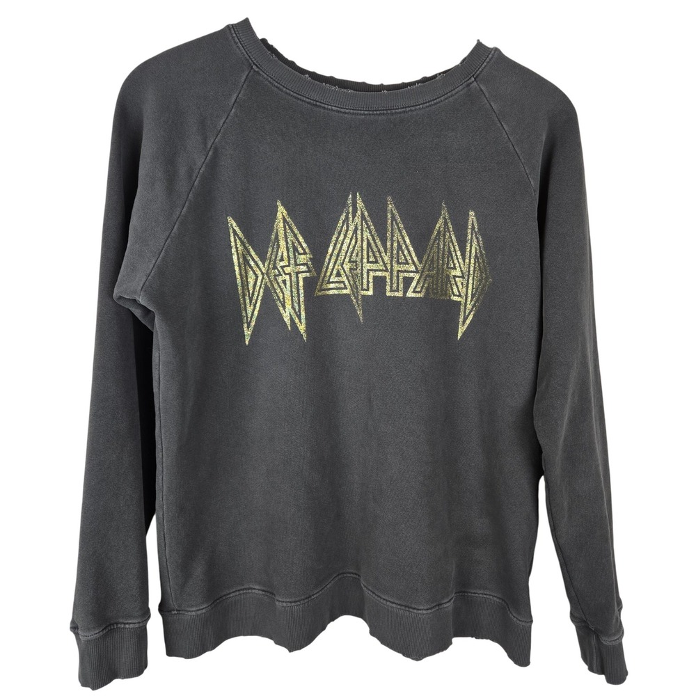 DAYDREAMER Def Leppard Small Sweatshirt Distressed Gray‎ Gold Metallic Casual